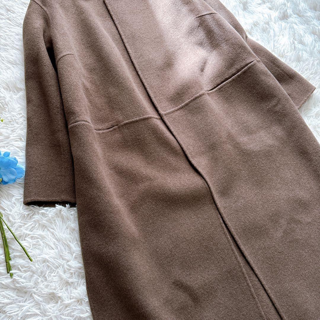muse リバーロングノーカラーコート　ブラウン　ウール100% 36 人気