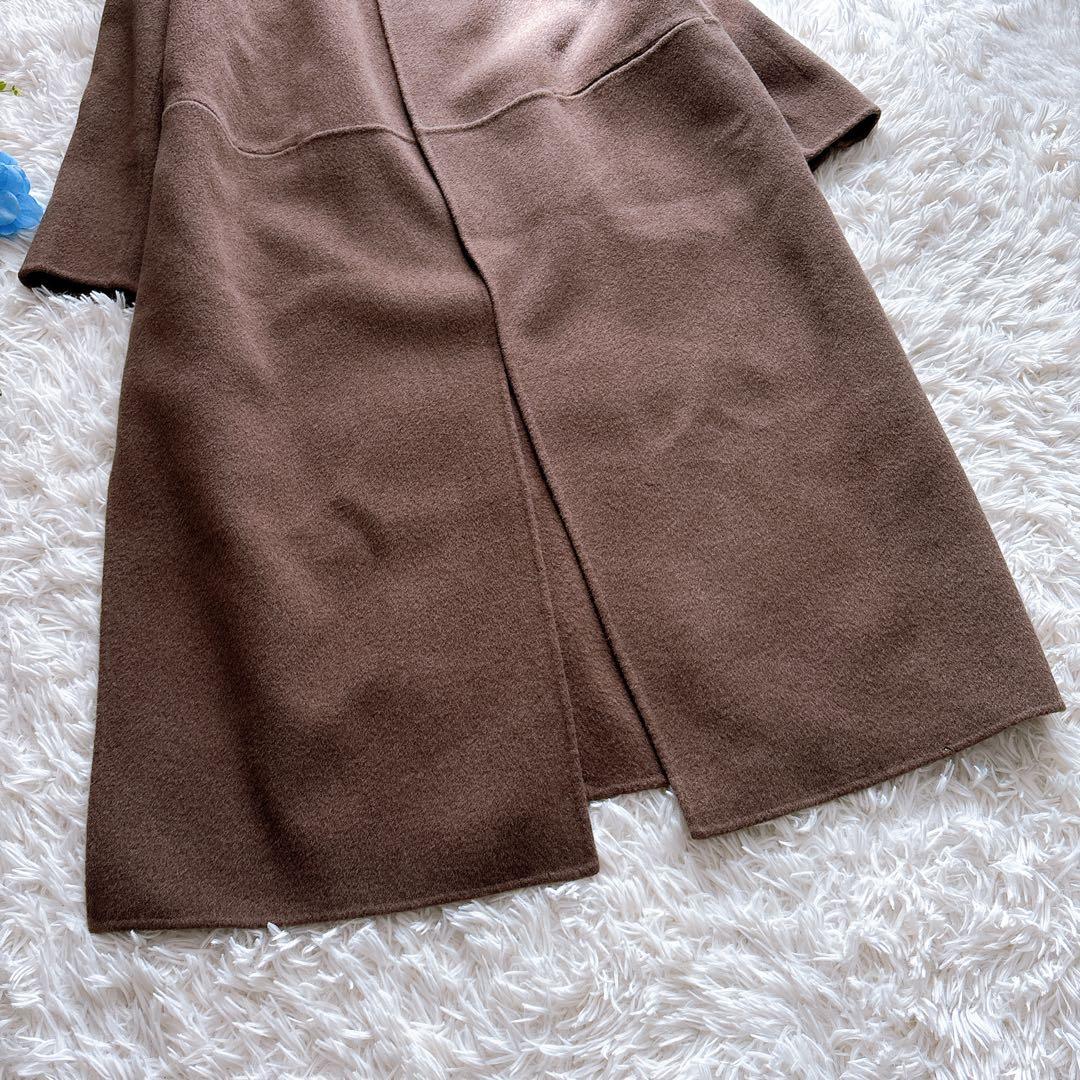 muse リバーロングノーカラーコート　ブラウン　ウール100% 36 人気