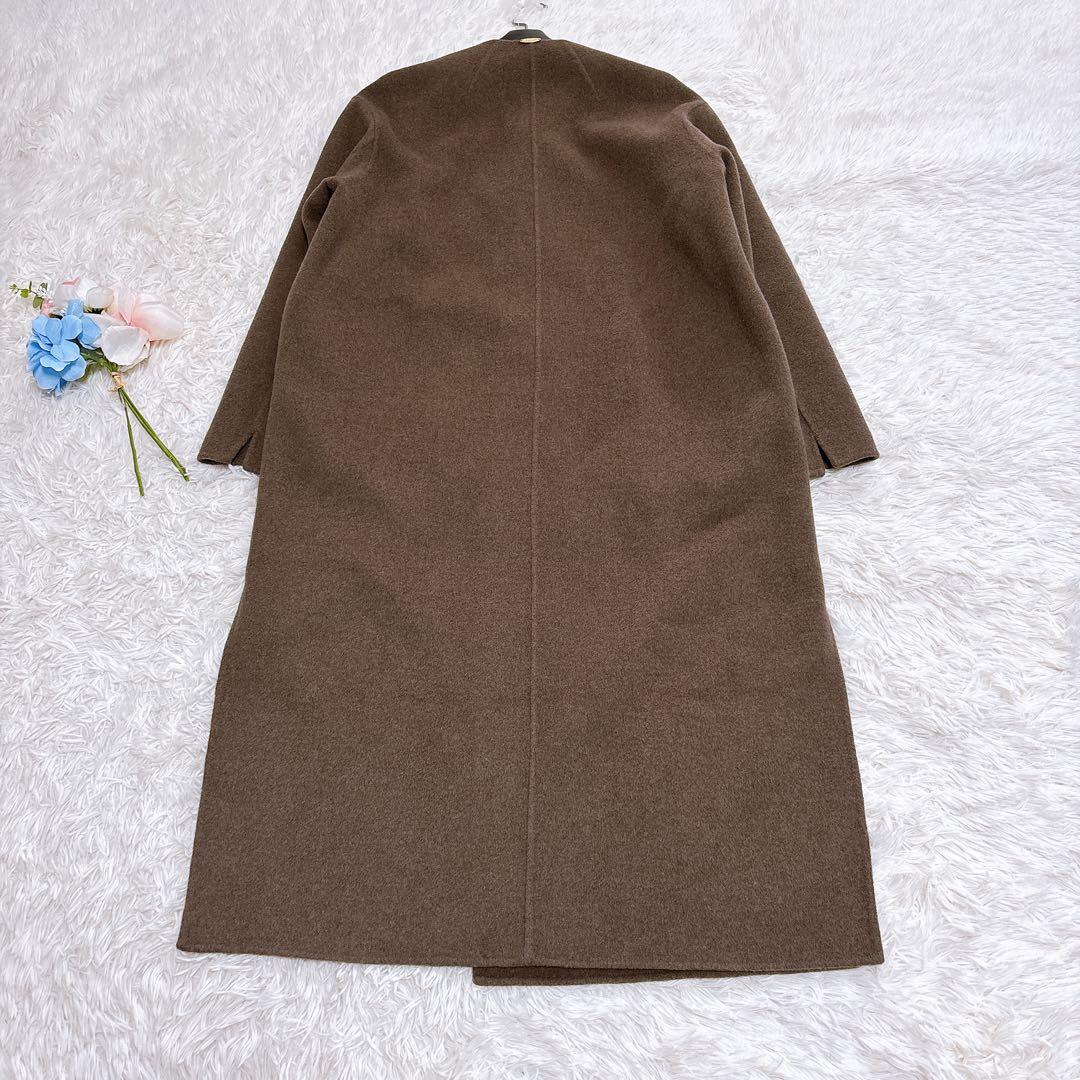 muse リバーロングノーカラーコート　ブラウン　ウール100% 36 人気