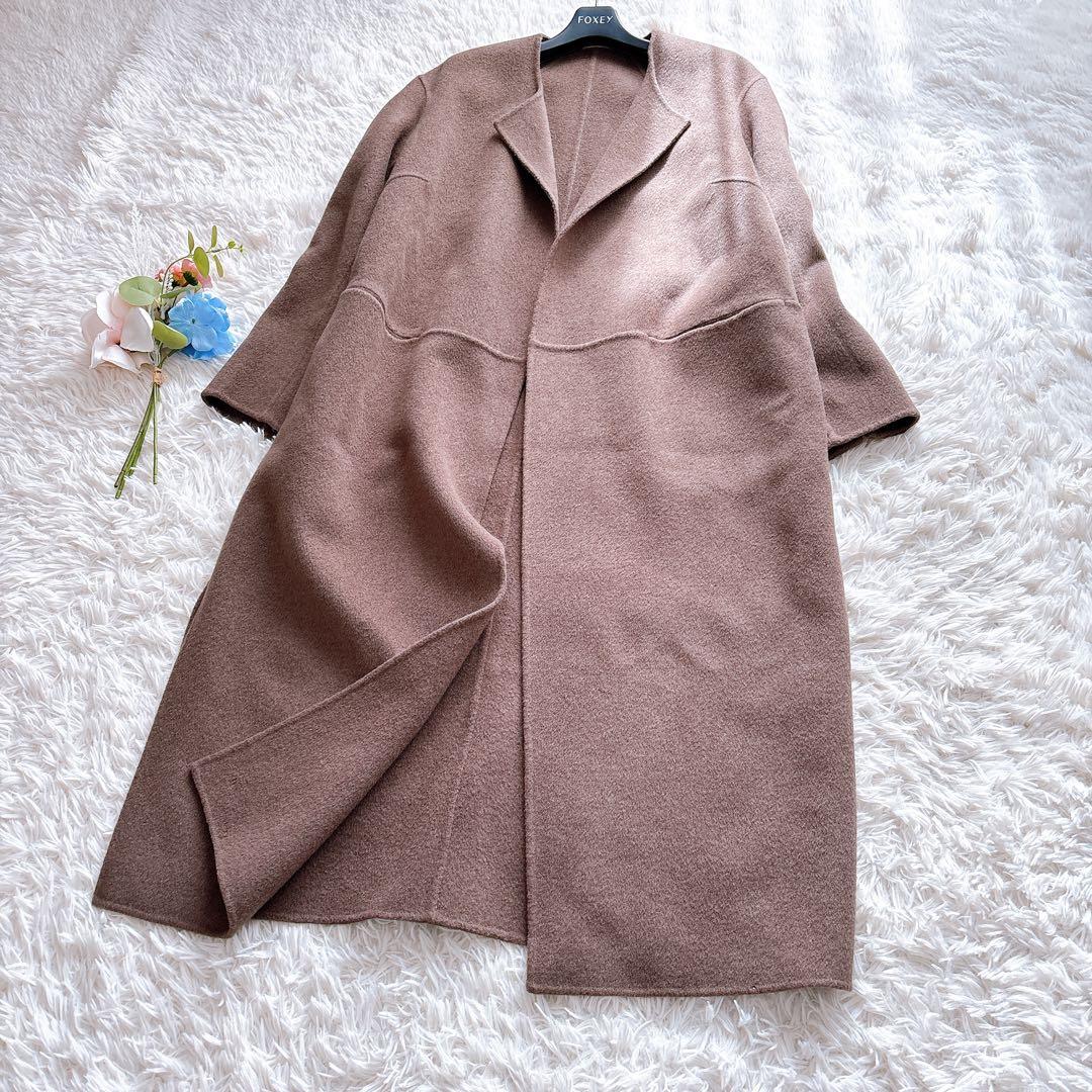 muse リバーロングノーカラーコート　ブラウン　ウール100% 36 人気