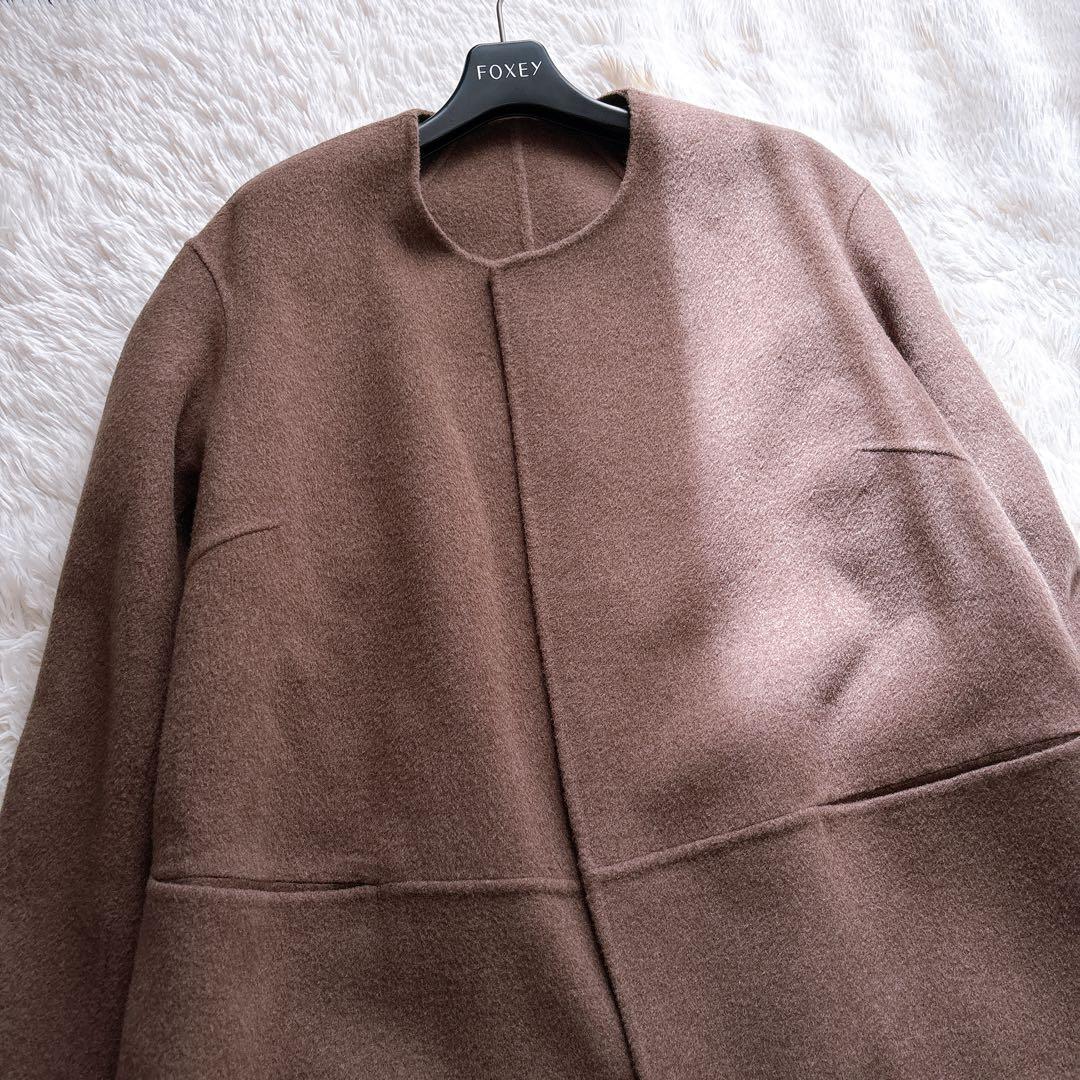 muse リバーロングノーカラーコート　ブラウン　ウール100% 36 人気