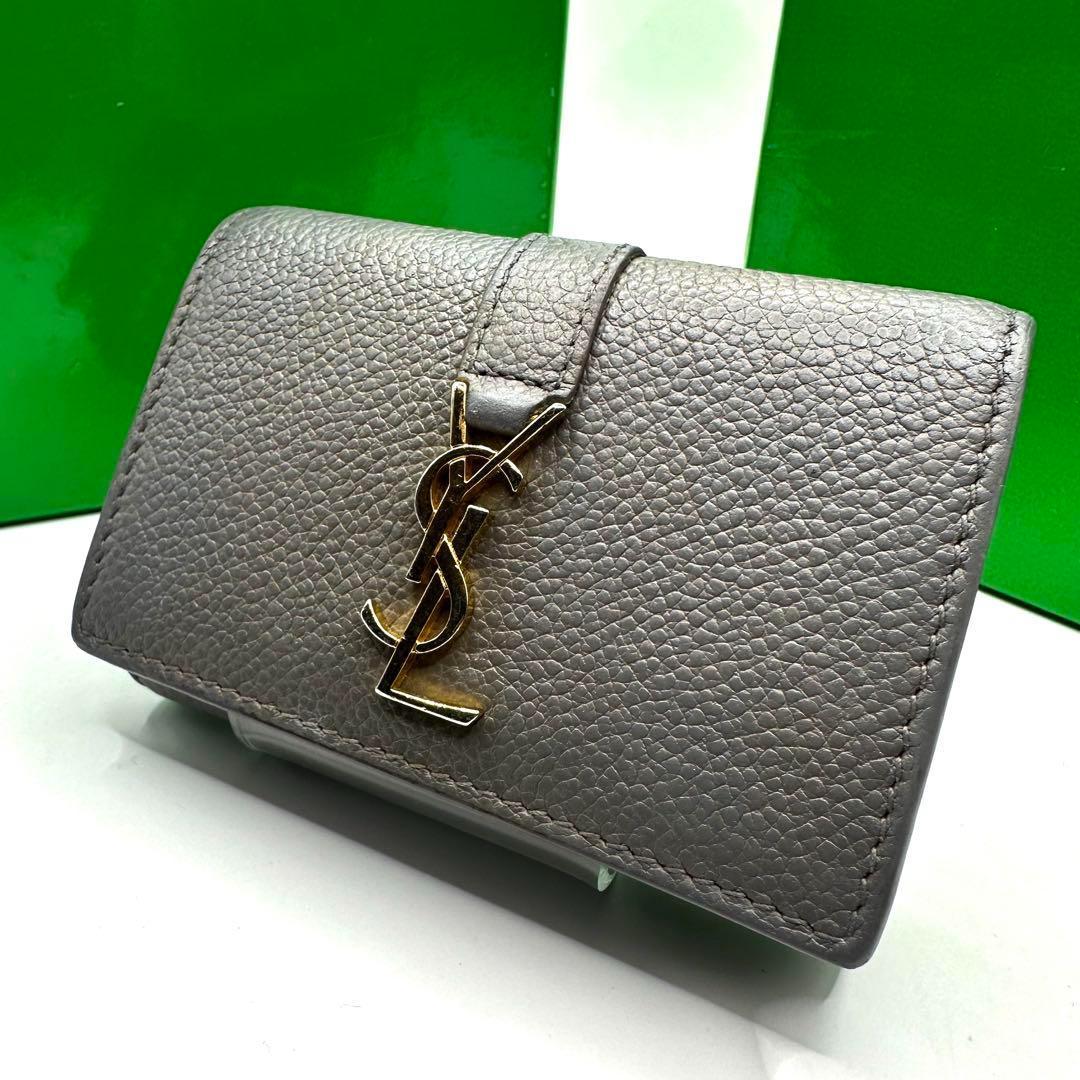 【極美品✨】サンローラン キーケース カサンドラ グレー×ゴールド金具 シボ革