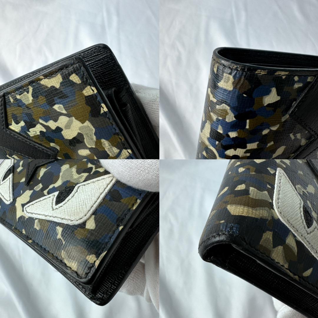 【美品】 フェンディ FENDI 折り財布 モンスター アイ カモフラージュ