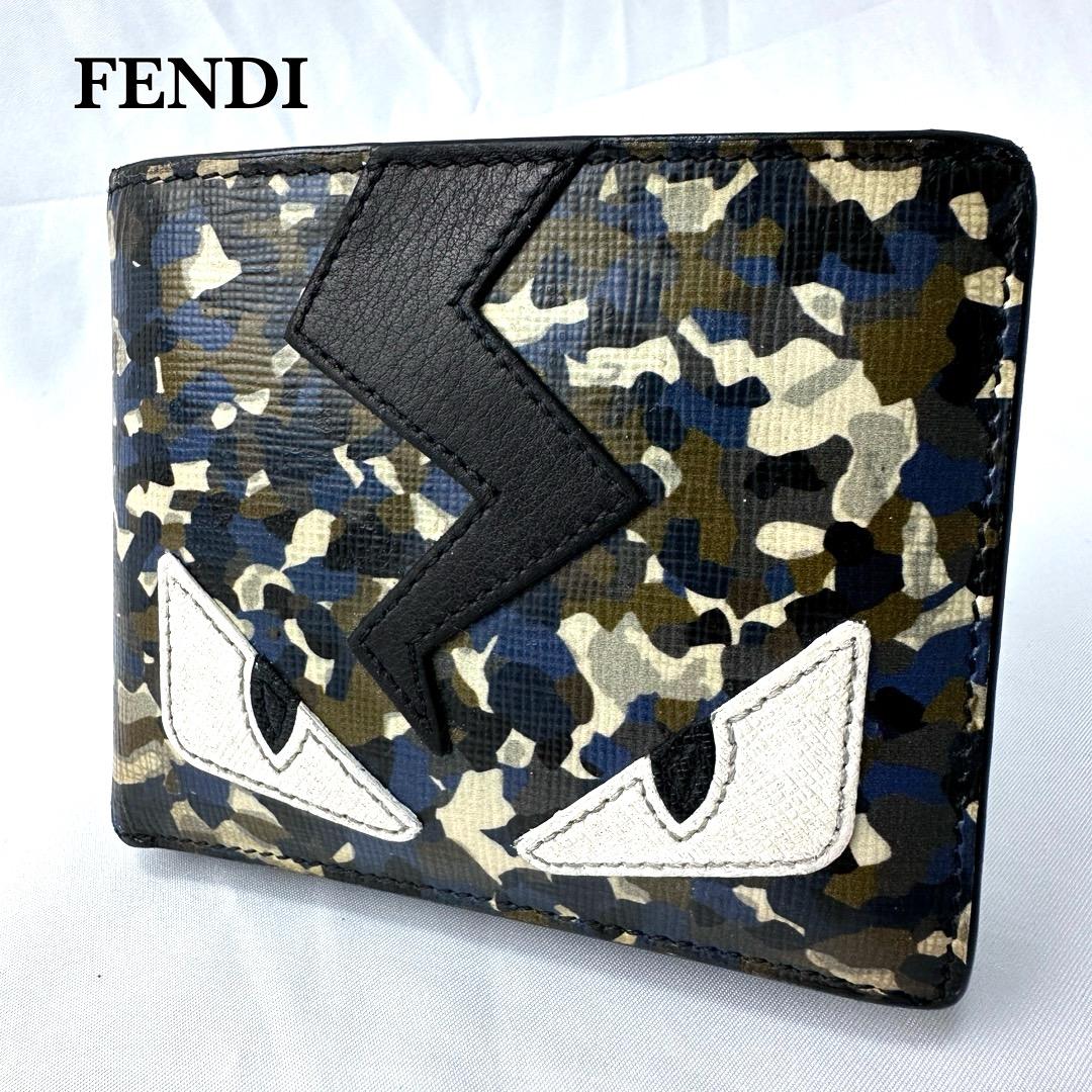 【美品】 フェンディ FENDI 折り財布 モンスター アイ カモフラージュ