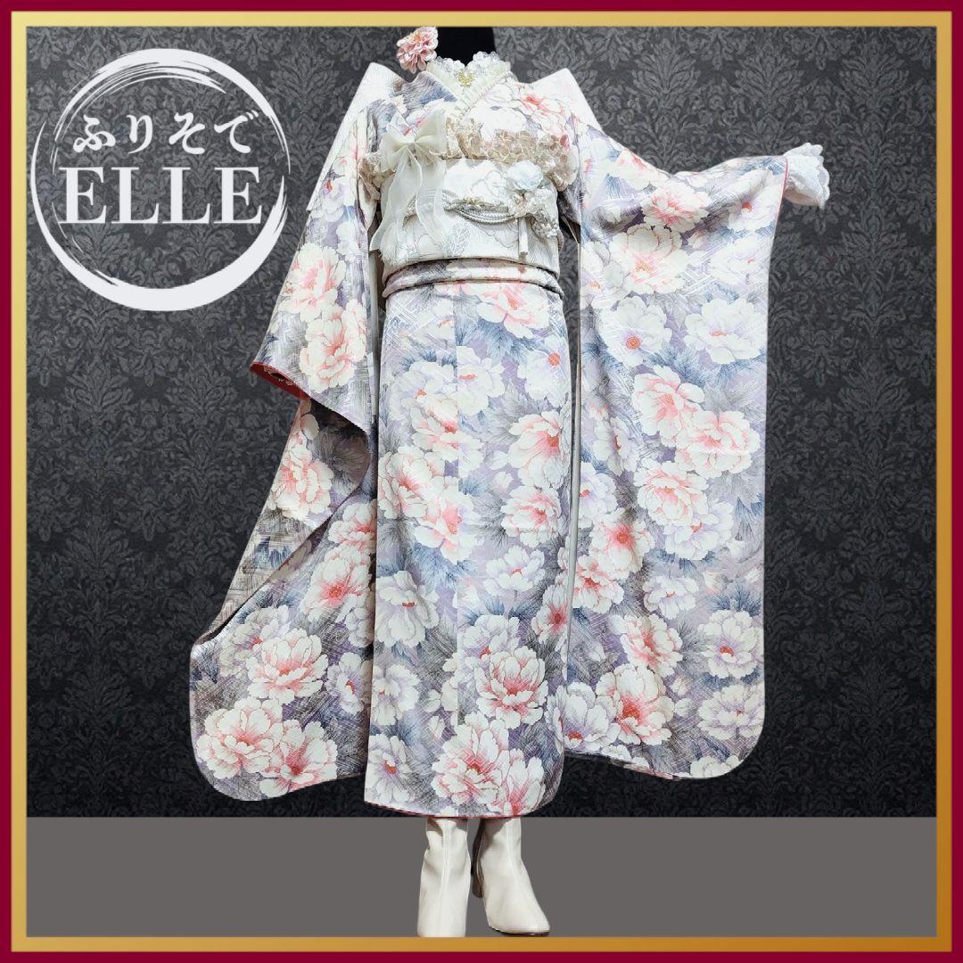 振袖フルセット(8点)・成人式・金彩加工・くすみ・花模様・やまと誂製・胴裏正絹
