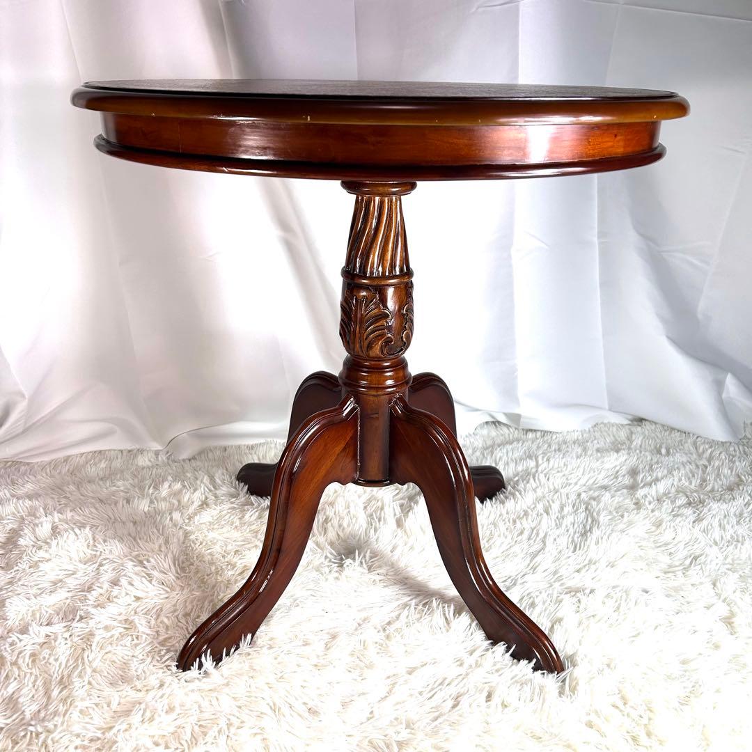 kuroshio コモテーブル　猫脚　ヨーロッパ風　高級　レザー調　丸テーブル