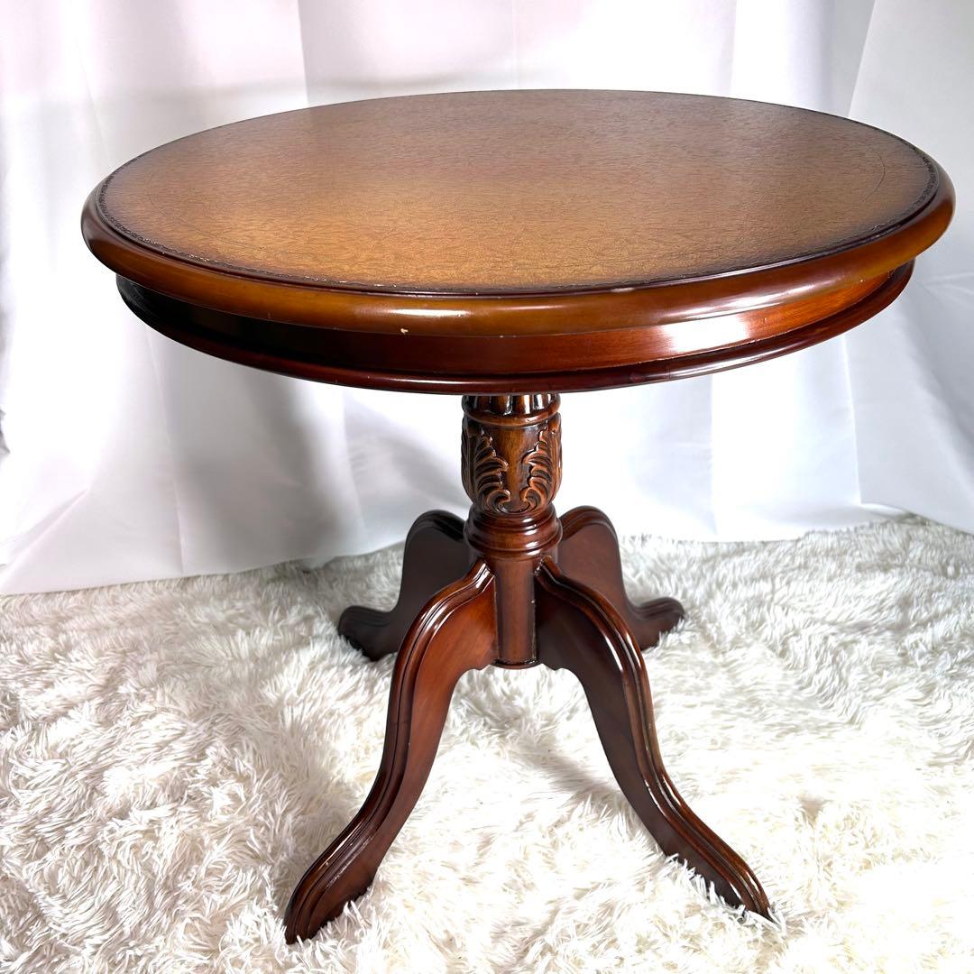 kuroshio コモテーブル　猫脚　ヨーロッパ風　高級　レザー調　丸テーブル