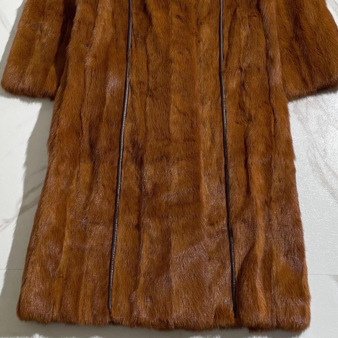 極美品 デミバフミンク ロング リアルファー コート 毛皮 毛並み◎ ブラウン系