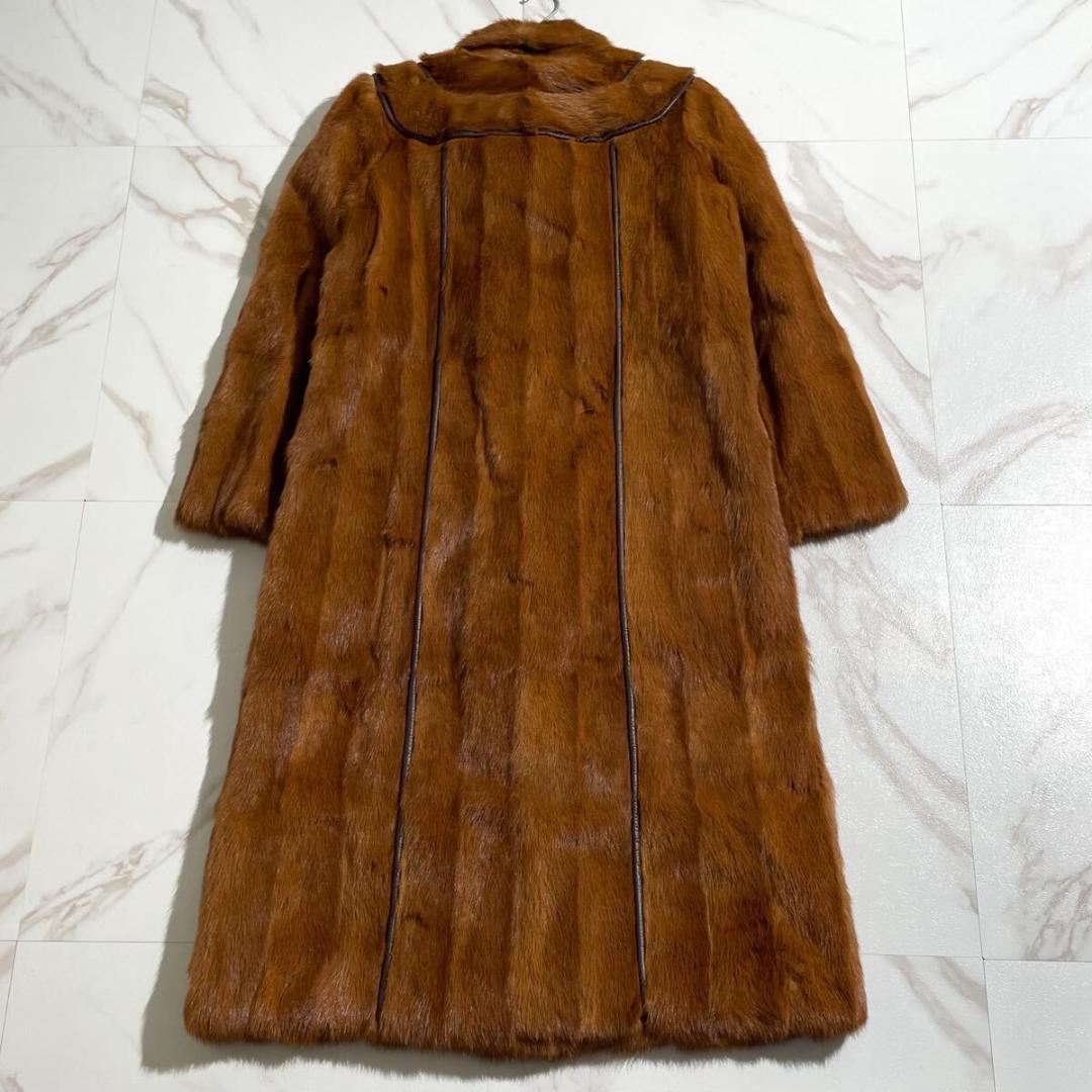 極美品 デミバフミンク ロング リアルファー コート 毛皮 毛並み◎ ブラウン系