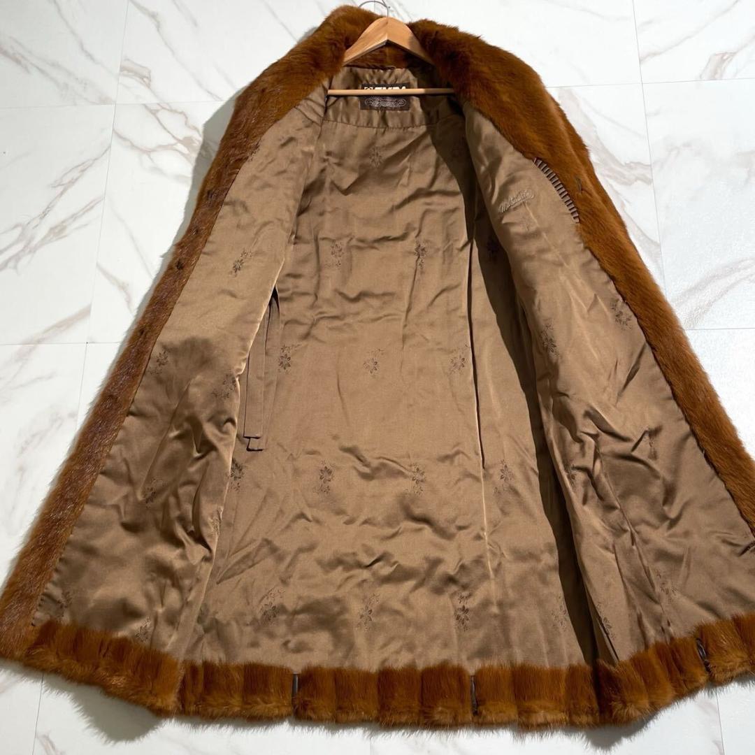 極美品 デミバフミンク ロング リアルファー コート 毛皮 毛並み◎ ブラウン系
