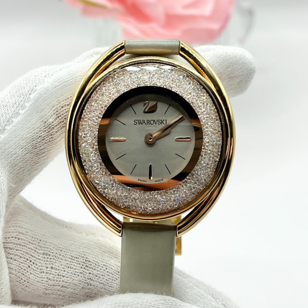 《稼働品》スワロフスキー★クォーツ 腕時計★クリスタルライン★レディース