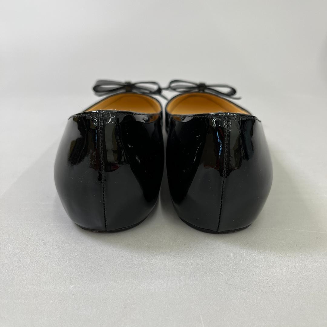 ルブタン フラットシューズ 37 24cm程度 ブラック 黒 エナメル リボン