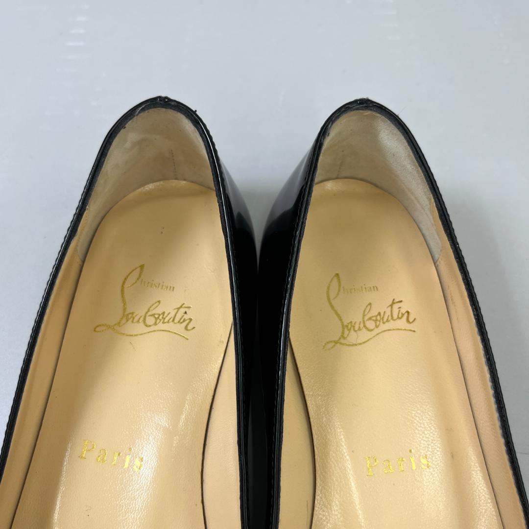 ルブタン フラットシューズ 37 24cm程度 ブラック 黒 エナメル リボン