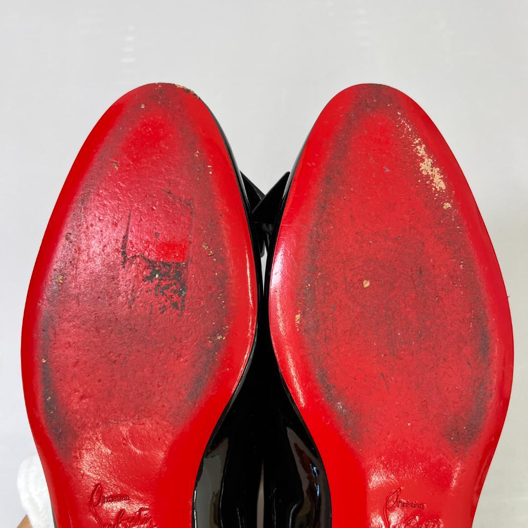 ルブタン フラットシューズ 37 24cm程度 ブラック 黒 エナメル リボン