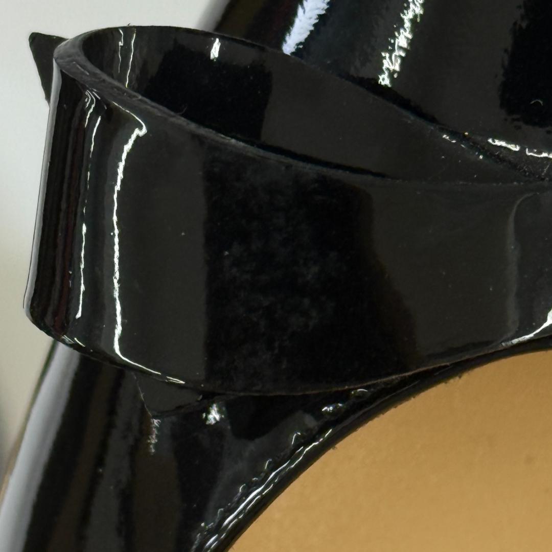 ルブタン フラットシューズ 37 24cm程度 ブラック 黒 エナメル リボン