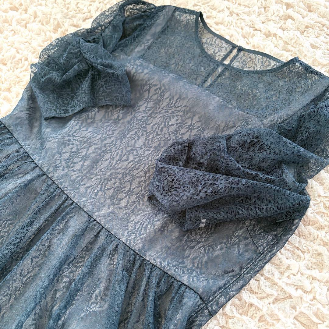 AIMER エメ　ギャザースリーブレースアップドレス　XL LL ブルー 大きい