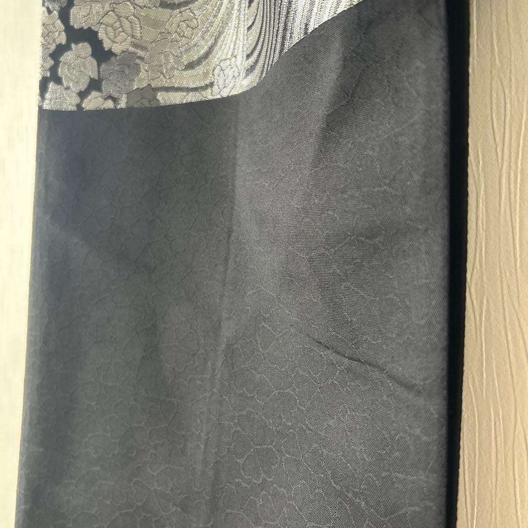 お値下げしました！【美品】袋帯 黒とグレー 銀糸波模様 正絹 六通