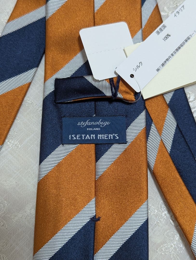 新品未使用★ステファノビジ　レジメンタル　シルクタイ　オレンジ　ネイビー