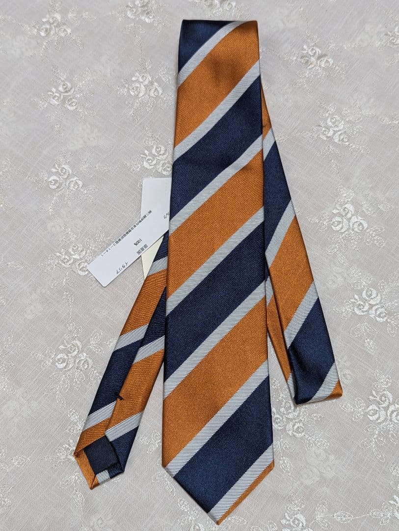 新品未使用★ステファノビジ　レジメンタル　シルクタイ　オレンジ　ネイビー