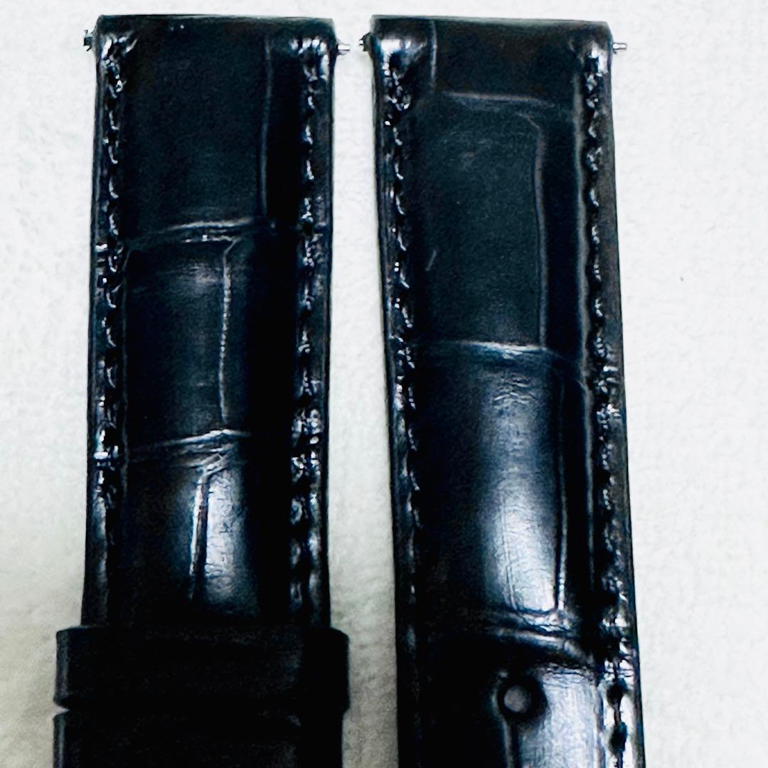 3033#20mm-18mmブラック★本物クロコダイルレザーベルト★スイス製