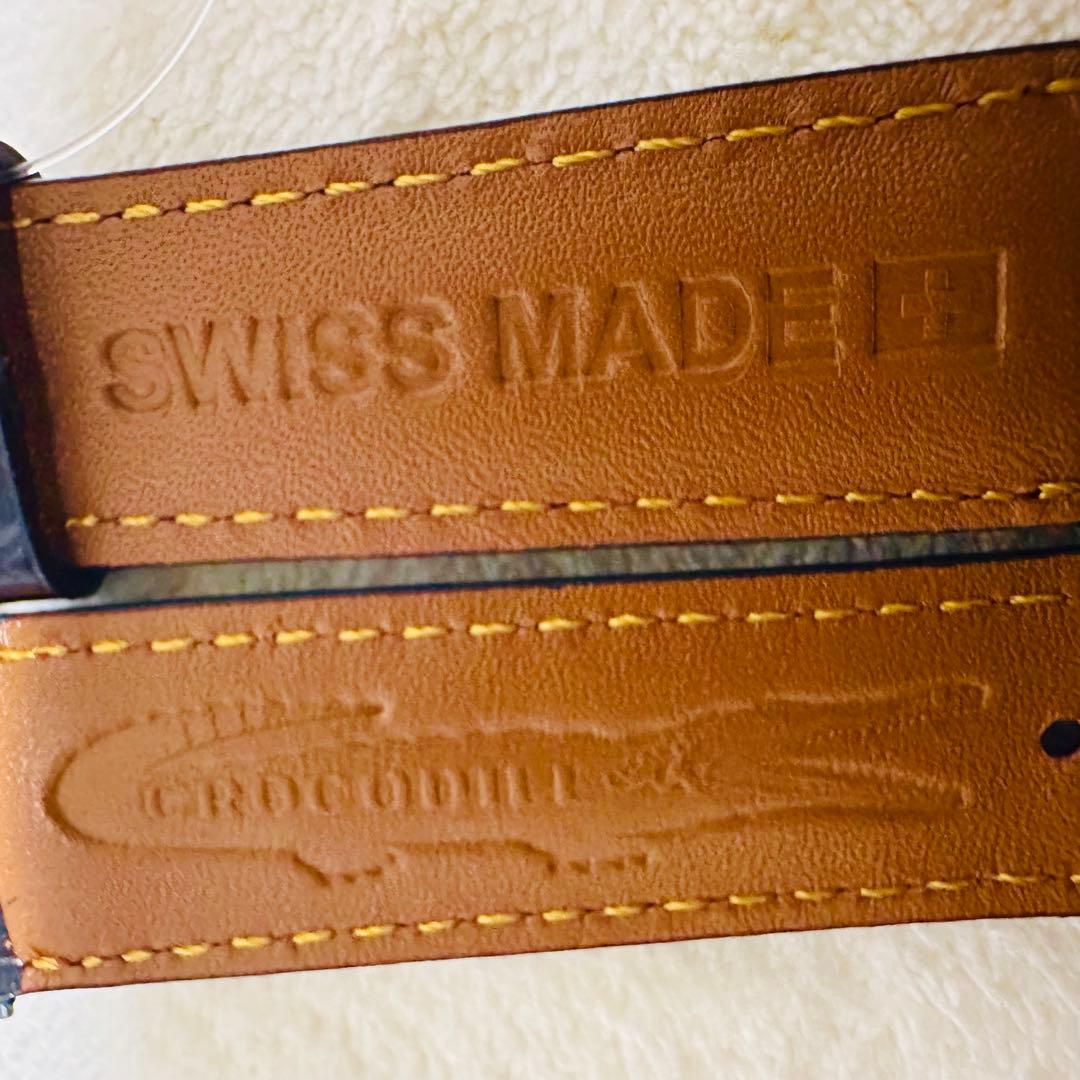 3033#20mm-18mmブラック★本物クロコダイルレザーベルト★スイス製