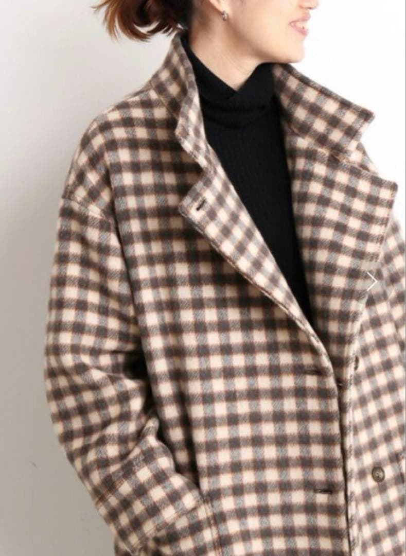 SLOBE IENA チェックスタンドコート