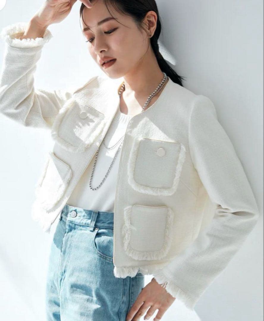 ジャケット・アウター laubeblanc Fringe tweed Jacket