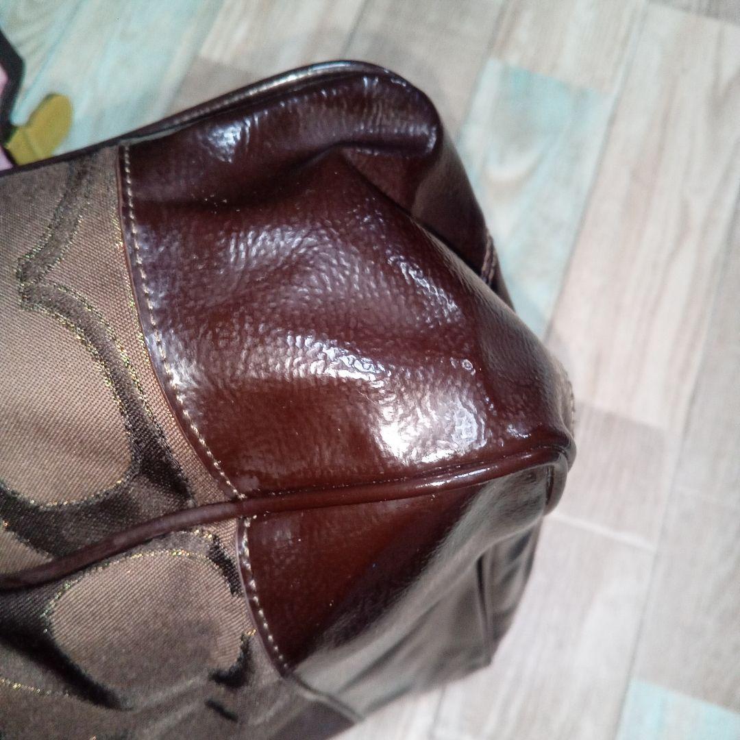 COACH　トートバッグ　シグネチャー　コーチ　ハンドバッグ　チャーム　ブラウン