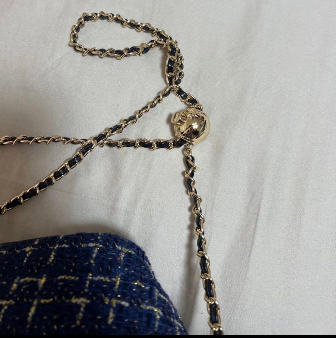 希少シャネル CHANEL ネイビーラメ 巾着ショルダーバッグ ノベルティ品