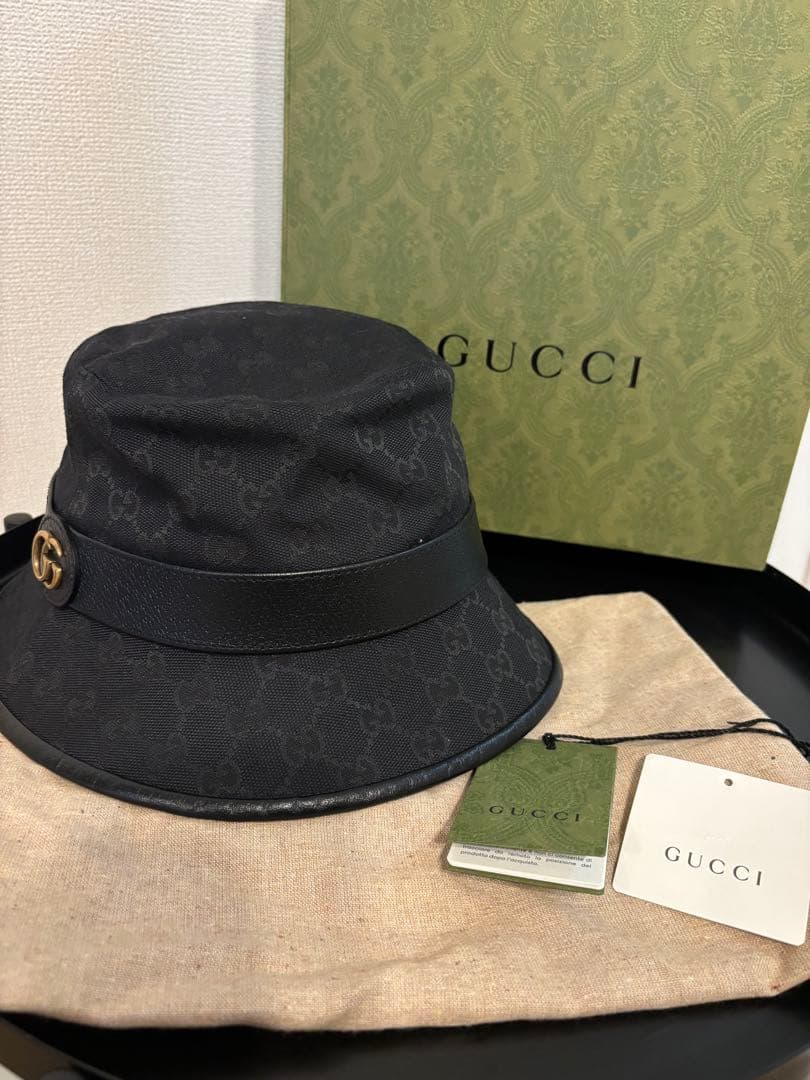 【未使用】GUCCI ブラック バケットハット M(58cm)／ブラック／メンズ
