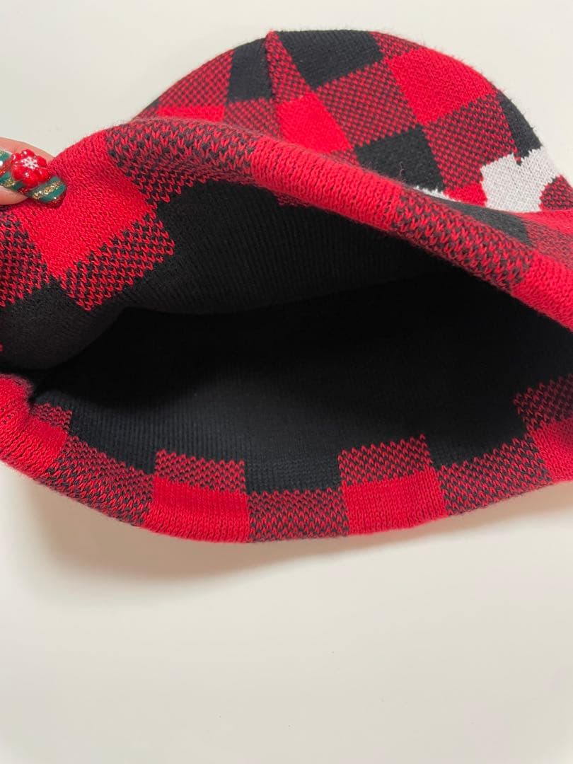 supreme big logo beanie check チェック　赤　美品