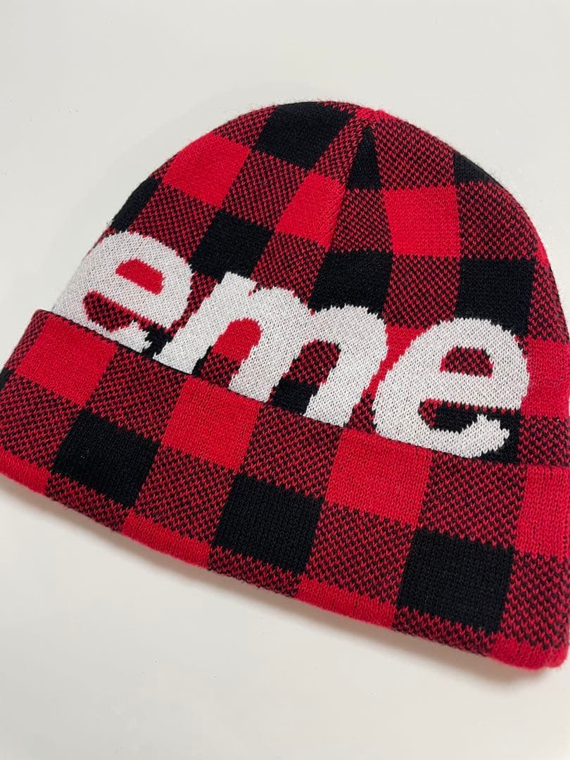 supreme big logo beanie check チェック　赤　美品