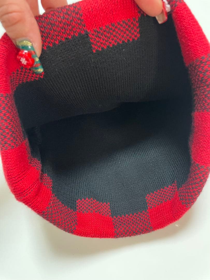 supreme big logo beanie check チェック　赤　美品