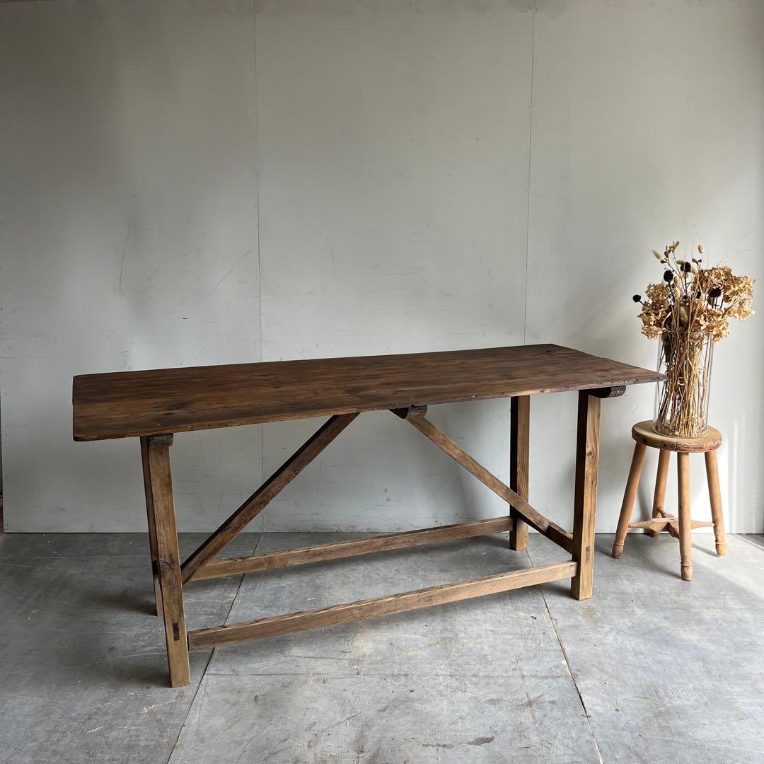 アンティーク テーブル 展示台 作業台 机 シャビー 無垢材 z541