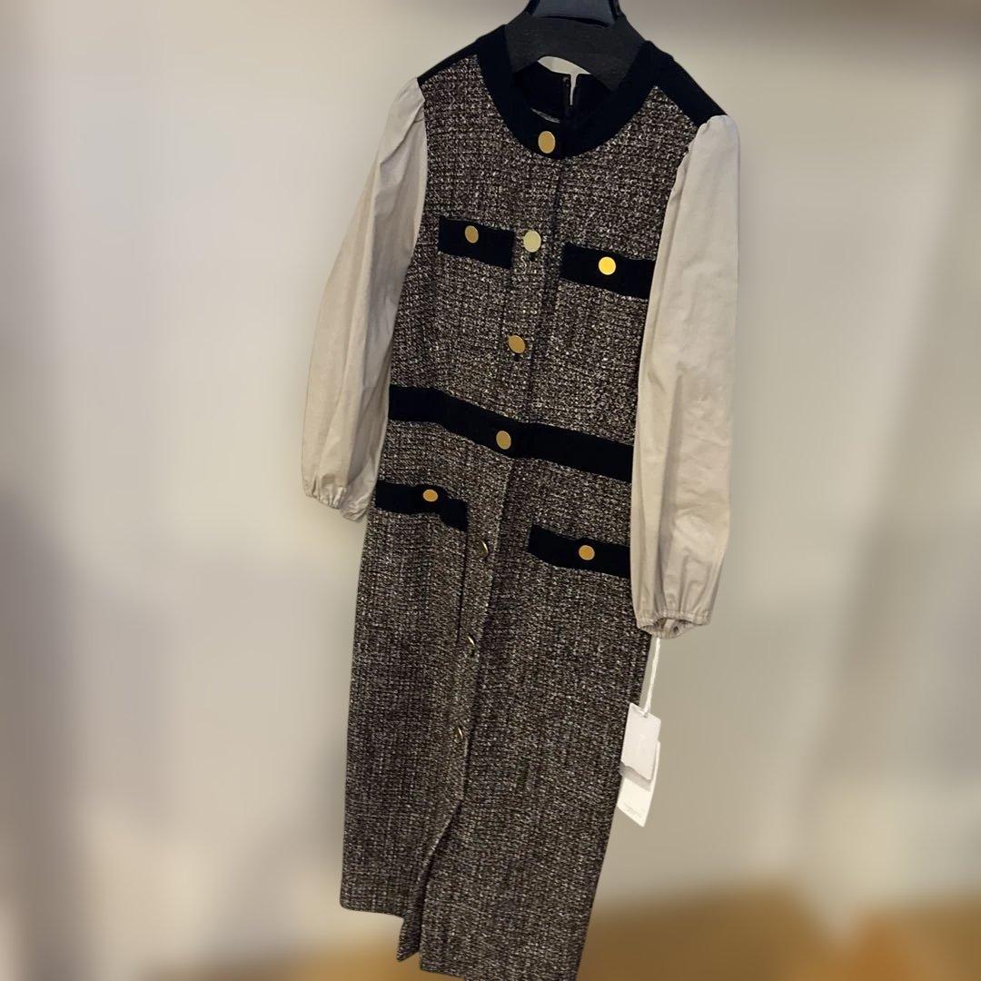 ツイードミディドレス シースルー袖