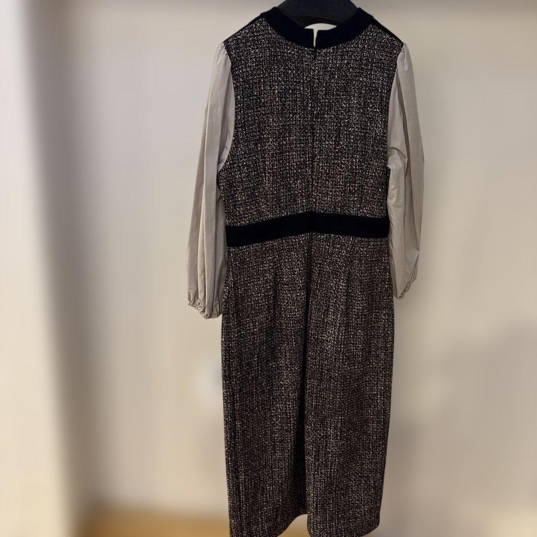 ツイードミディドレス シースルー袖