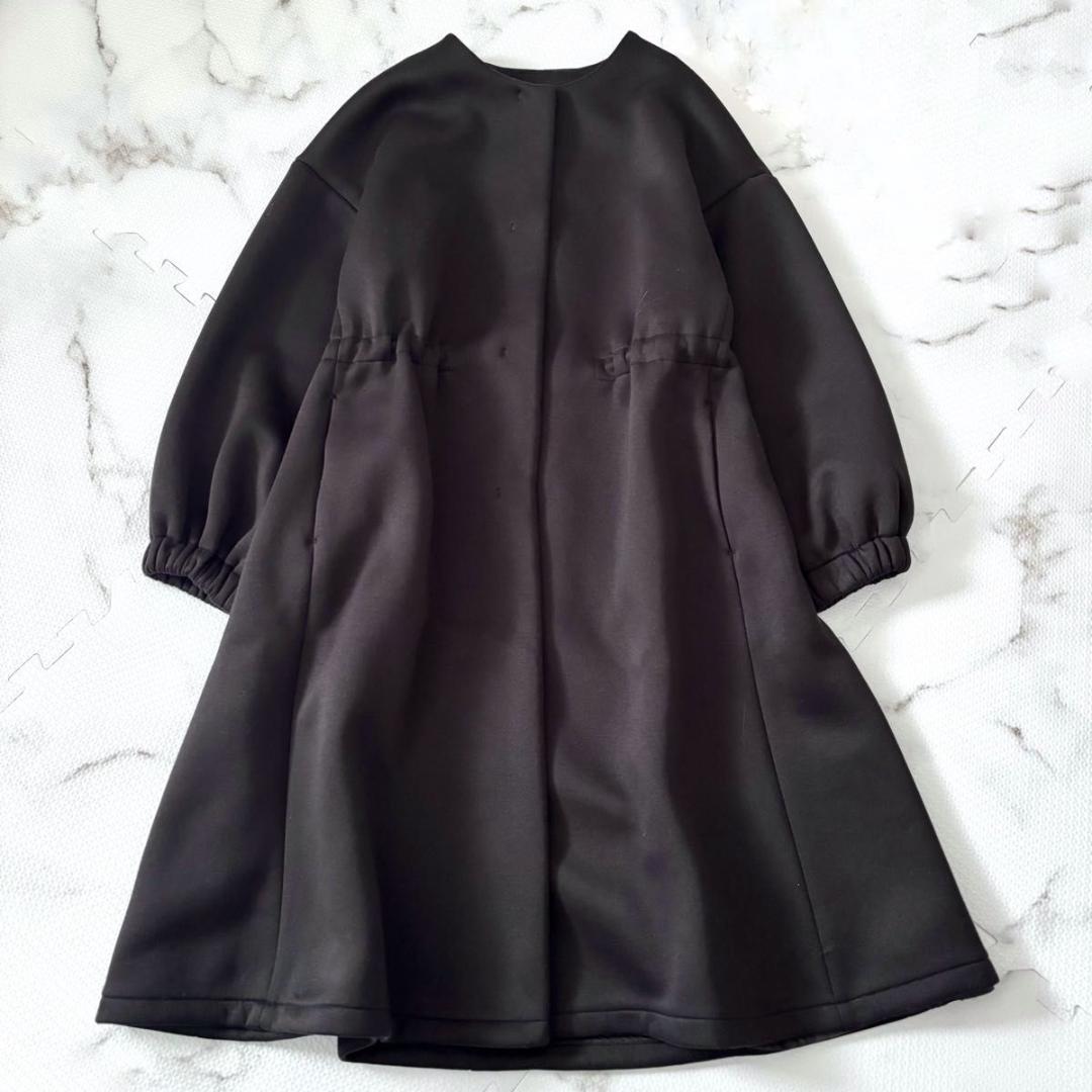 BEARDSLEY ダンボールギャザーコート　ブラック　ビアズリー　ノーカラー