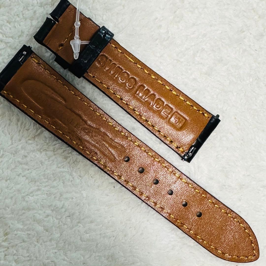 3006#20mm-18mmブラック★本物クロコダイルベルト★スイス製