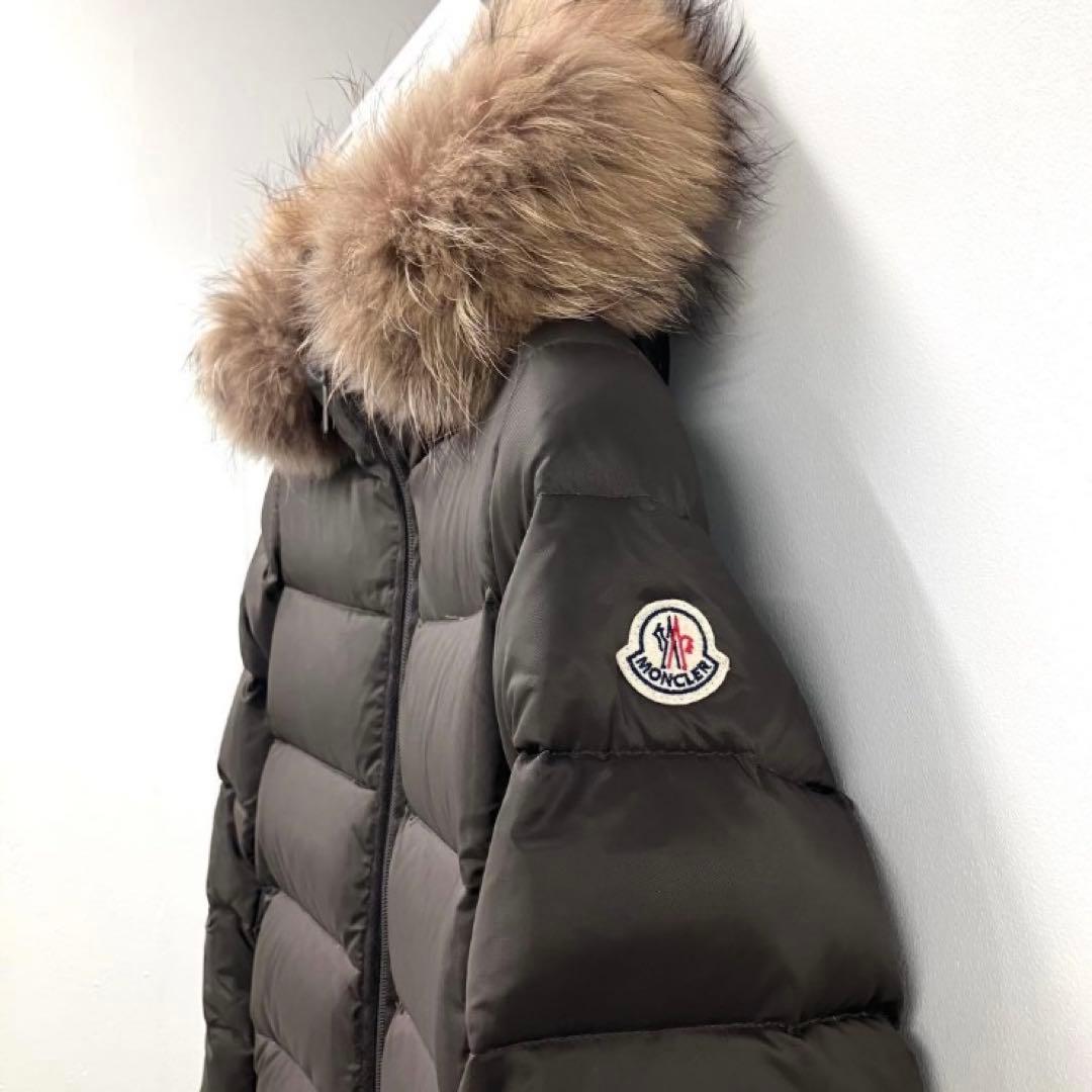 MONCLER モンクレール ロング ダウン ファー 茶 キッズ レディースM