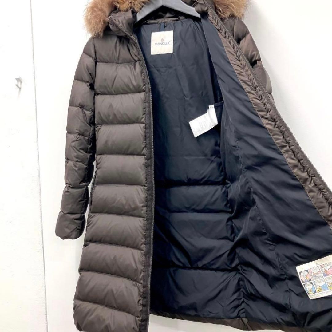 MONCLER モンクレール ロング ダウン ファー 茶 キッズ レディースM