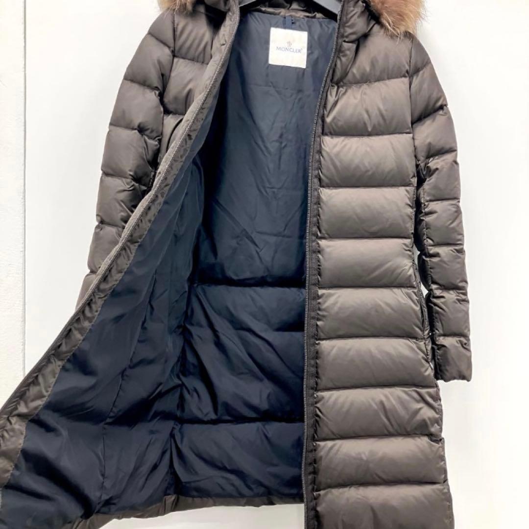 MONCLER モンクレール ロング ダウン ファー 茶 キッズ レディースM
