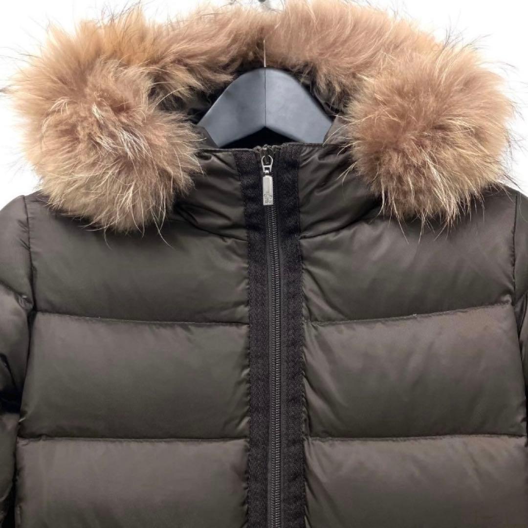 MONCLER モンクレール ロング ダウン ファー 茶 キッズ レディースM