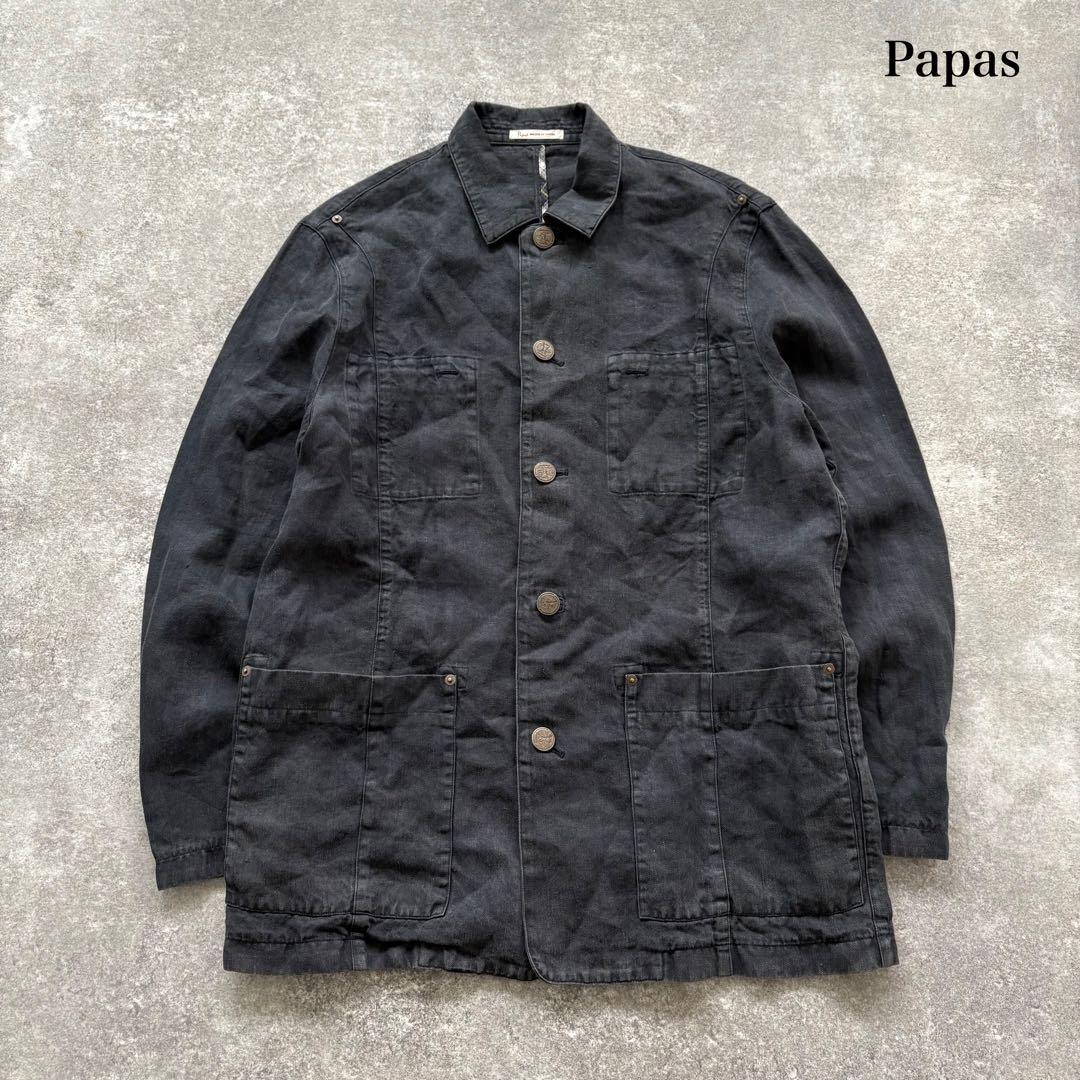 【Papas】 パパス リネンカバーオール ジャケット 90s 麻 ヴィンテージ