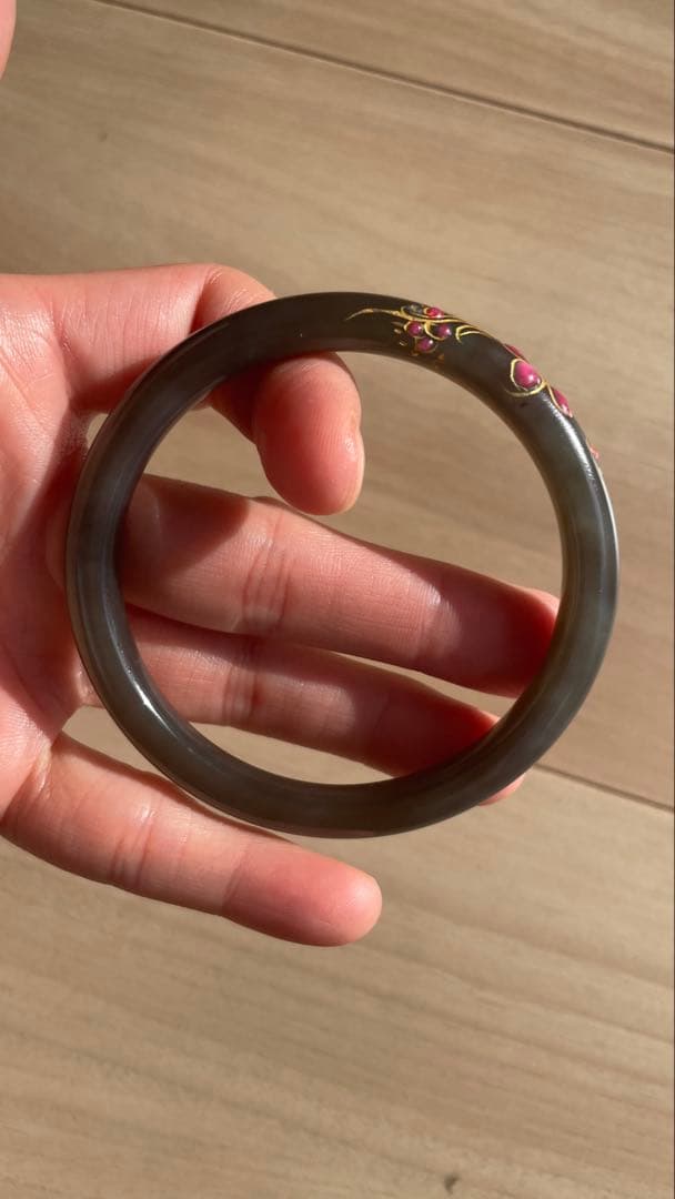 天然 和田玉 青海産 帝王紫 細め バングル 蒔絵