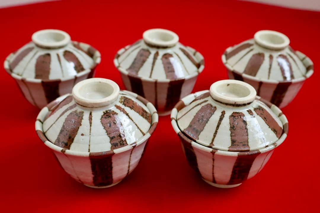 魯山人シリーズ【魯山人写しの器　鉄十草蓋椀揃　五客　寺田春栄　作】