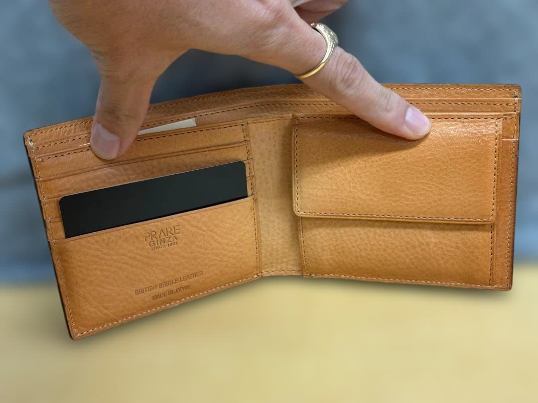 未使用プレリーPRAREブリティッシュブライドルレザー二つ折り財布★A25666