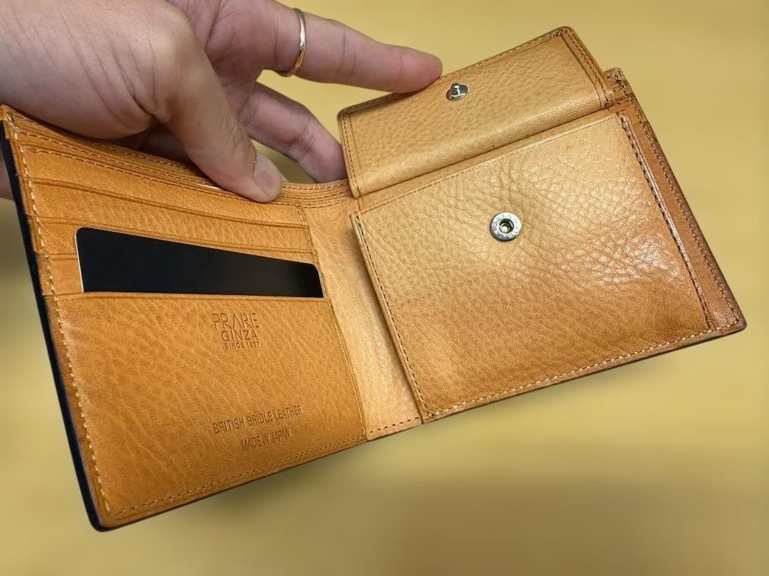 未使用プレリーPRAREブリティッシュブライドルレザー二つ折り財布★A25666