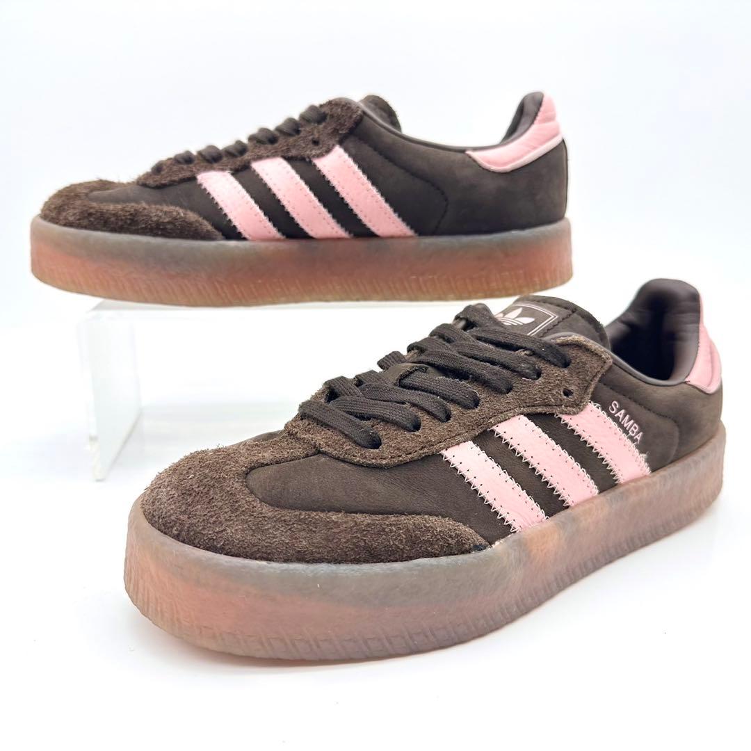 【美品】アディダス サンベイ ブラウン ピンク スウェード ガムソール 厚底
