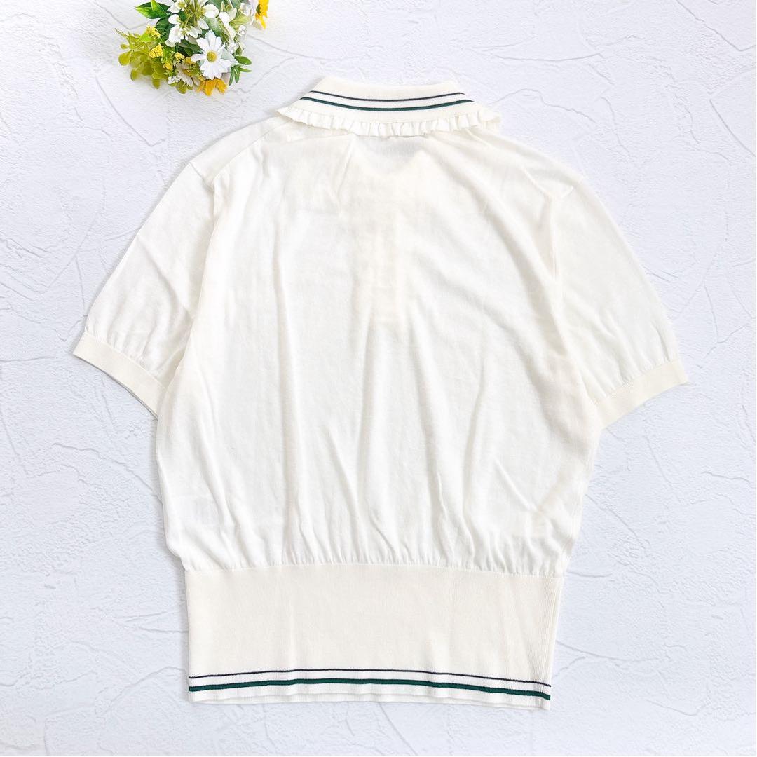 新品25SS yori ミニフリルポロニット シャツ 半袖 ボタン ホワイト M