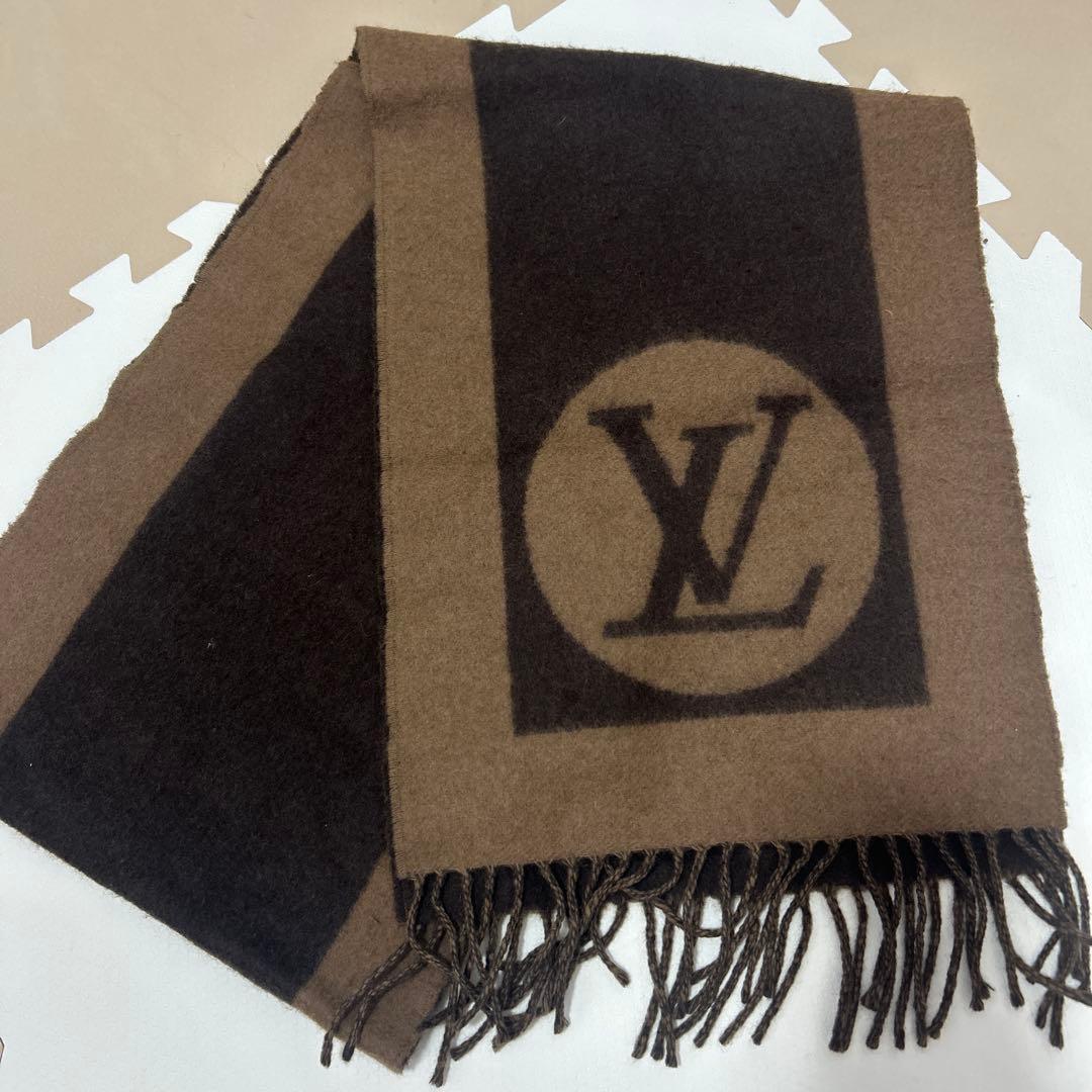 美品 ルイヴィトン マフラー エシャルプカーディフ LVロゴ ブラウン